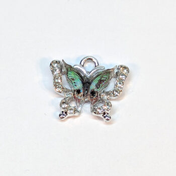 Colorful Green Clear Rhinestone Butterfly Charm Silver