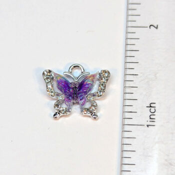 Colorful Purple Clear Rhinestone Butterfly Charm Silver - Image 2