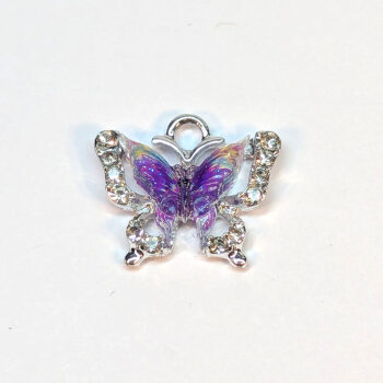 Colorful Purple Clear Rhinestone Butterfly Charm Silver