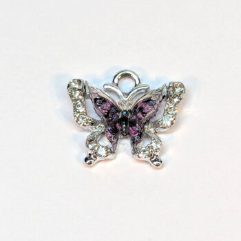 Colorful Deep Purple Clear Rhinestone Butterfly Charm Silver