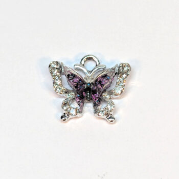 Colorful Deep Purple Clear Rhinestone Butterfly Charm Silver - Image 3