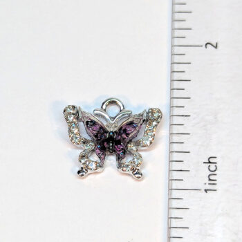 Colorful Deep Purple Clear Rhinestone Butterfly Charm Silver - Image 2