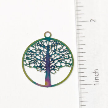 Stainless Steel Round Lightweight Cutout Tree Charm Rainbow - Image 2