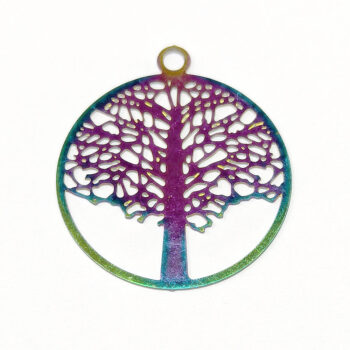 Stainless Steel Round Lightweight Cutout Tree Charm Rainbow