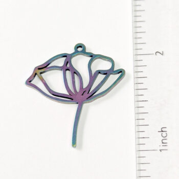 Stainless Steel Hollow Peony Flower Pendant Rainbow - Image 3