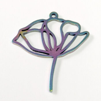 Stainless Steel Hollow Peony Flower Pendant Rainbow - Image 2