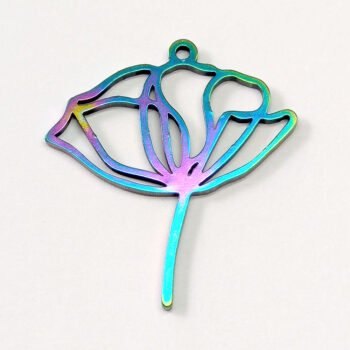 Stainless Steel Hollow Peony Flower Pendant Rainbow