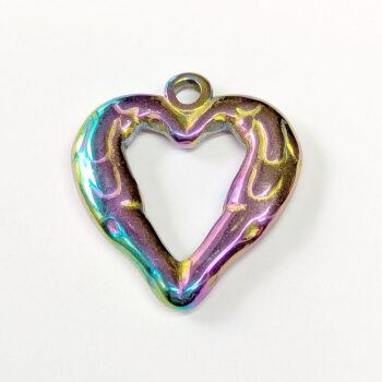 Stainless Steel Textured Chunky Heart Pendant Rainbow