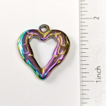 Stainless Steel Textured Chunky Heart Pendant Rainbow - Image 2