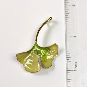 Yellow Green Enamel Ginkgo Biloba Leaf Connector Pendant - Image 2