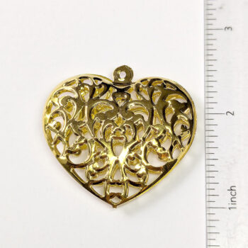 Large Decorative Hollow Filigree Heart Pendant Gold - Image 2