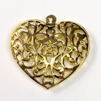 Large Decorative Hollow Filigree Heart Pendant Gold