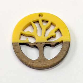 Yellow Resin Round Hoop Tree Wood Pendant