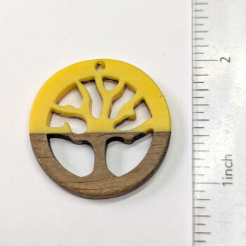 Yellow Resin Round Hoop Tree Wood Pendant - Image 2