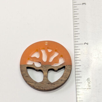 Orange Resin Round Hoop Tree Wood Pendant - Image 2