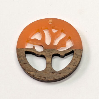 Orange Resin Round Hoop Tree Wood Pendant