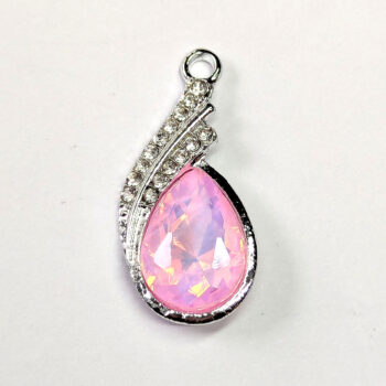 Creamy Pink Clear Rhinestone Teardrop Drop Charm Silver