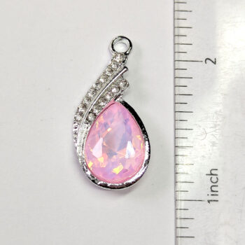 Creamy Pink Clear Rhinestone Teardrop Drop Charm Silver - Image 2