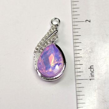 Creamy Purple Clear Rhinestone Teardrop Drop Charm Silver - Image 2