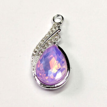 Creamy Purple Clear Rhinestone Teardrop Drop Charm Silver