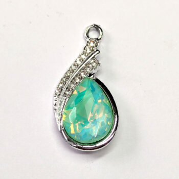 Creamy Green Clear Rhinestone Teardrop Drop Charm Silver