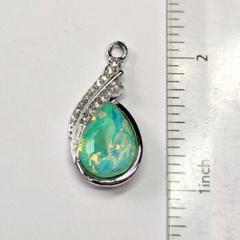 Creamy Green Clear Rhinestone Teardrop Drop Charm Silver - Image 3