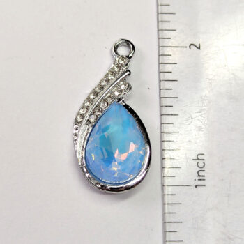 Creamy Blue Clear Rhinestone Teardrop Drop Charm Silver - Image 2