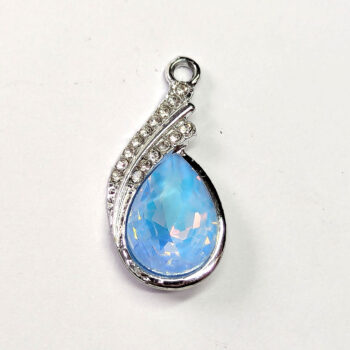 Creamy Blue Clear Rhinestone Teardrop Drop Charm Silver