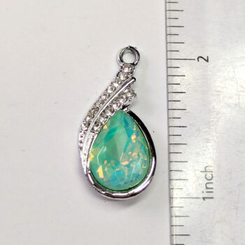 Creamy Green Clear Rhinestone Teardrop Drop Charm Silver - Image 4