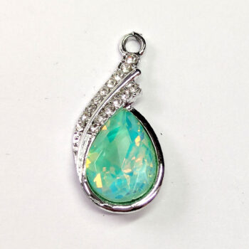 Creamy Green Clear Rhinestone Teardrop Drop Charm Silver - Image 2