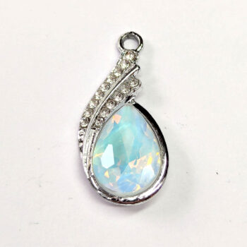 Creamy Clear Rhinestone Teardrop Drop Charm Silver