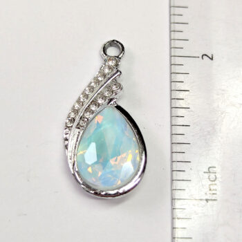 Creamy Clear Rhinestone Teardrop Drop Charm Silver - Image 2