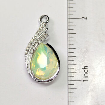 Creamy Yellow Clear Rhinestone Teardrop Drop Charm Silver - Image 2