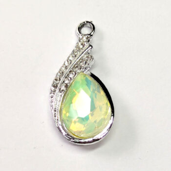 Creamy Yellow Clear Rhinestone Teardrop Drop Charm Silver