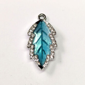 Blue Leaf Clear Rhinestone Charm Silver