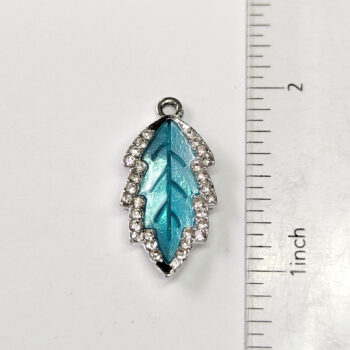 Blue Leaf Clear Rhinestone Charm Silver - Image 2