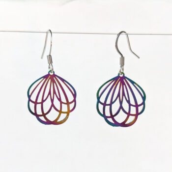 Stainless Steel Rainbow Round Lightweight Cutout Flower Earrings - Image 4