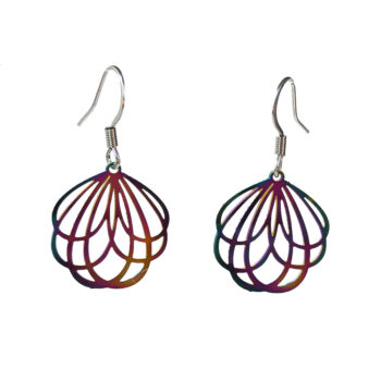 Stainless Steel Rainbow Round Lightweight Cutout Flower Earrings