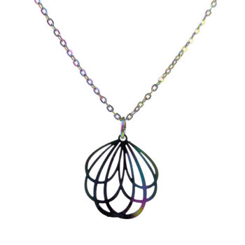 Stainless Steel Round Lightweight Cutout Flower Rainbow Necklace - Image 13