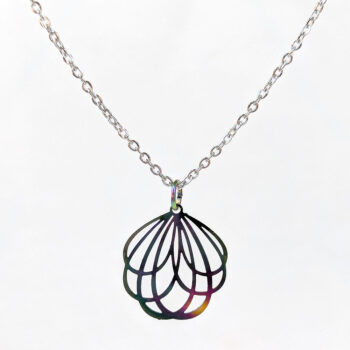 Stainless Steel Round Lightweight Cutout Flower Rainbow Necklace - Image 9