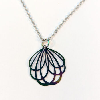 Stainless Steel Round Lightweight Cutout Flower Rainbow Necklace - Image 8