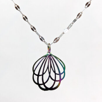 Stainless Steel Round Lightweight Cutout Flower Rainbow Necklace - Image 6