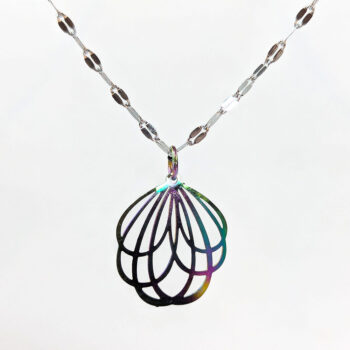 Stainless Steel Round Lightweight Cutout Flower Rainbow Necklace - Image 5