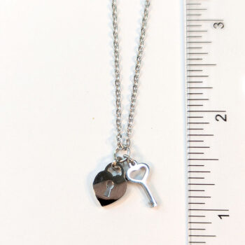 Stainless Steel Silver Heart Lock and Key Necklace - Image 6