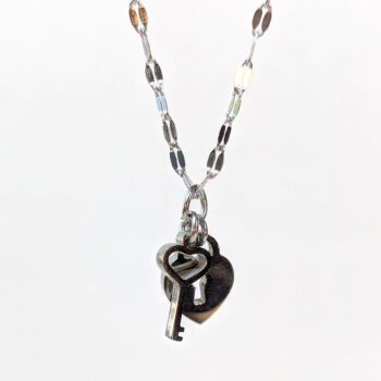 Stainless Steel Silver Heart Lock and Key Necklace - Image 5