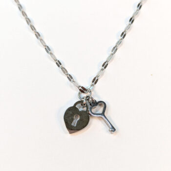 Stainless Steel Silver Heart Lock and Key Necklace - Image 4