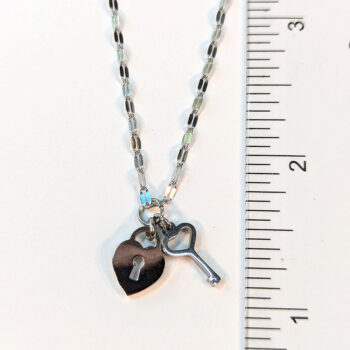 Stainless Steel Silver Heart Lock and Key Necklace - Image 3