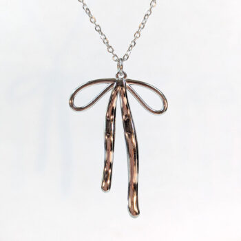 Stainless Steel Large Double-Sided Bow Pendant Silver Necklace - Image 9