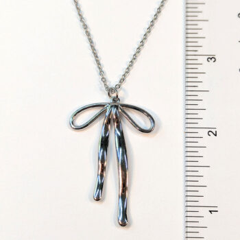 Stainless Steel Large Double-Sided Bow Pendant Silver Necklace - Image 7