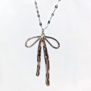 Stainless Steel Large Double-Sided Bow Pendant Silver Necklace - Image 5